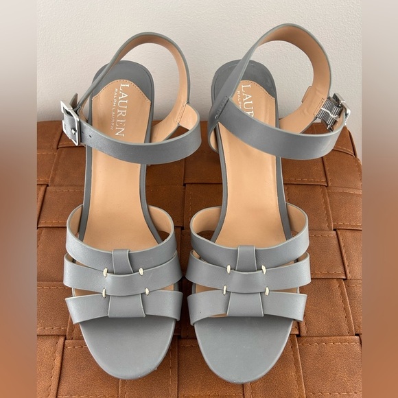 Lauren Ralph Lauren Shoes - Lauren Ralph Lauren Soffia Leather Platform Heels Sandals Ocean Blue Size 9.5